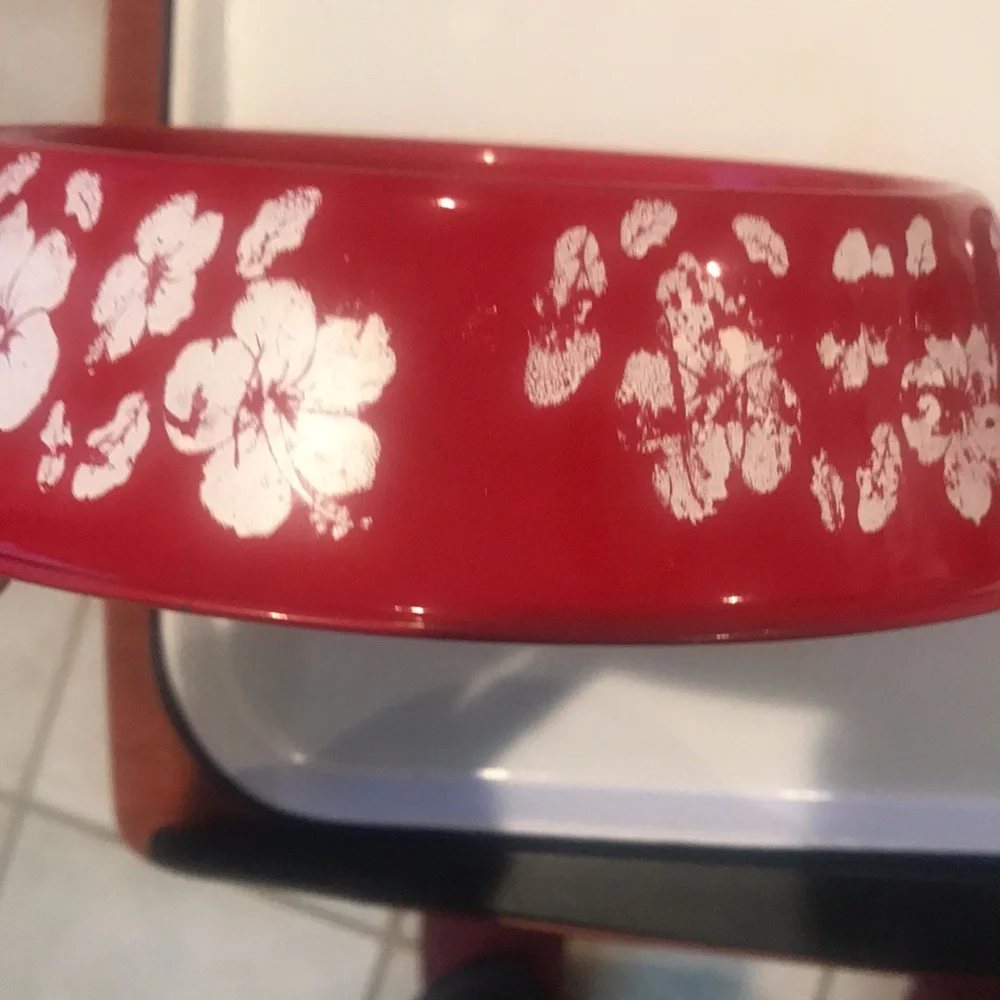 Pet Bowls Red and White Floral 2